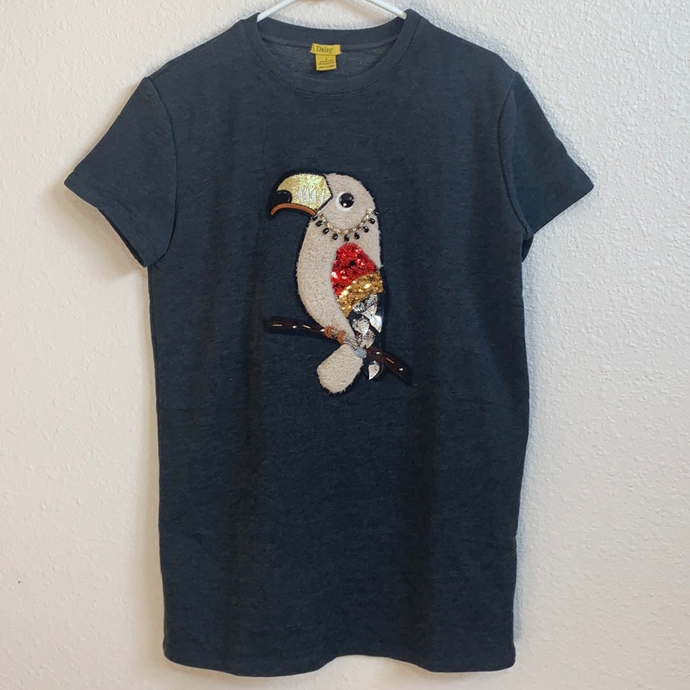 Tee Shirt Women’s Grey Parrot Patch Embroider Used